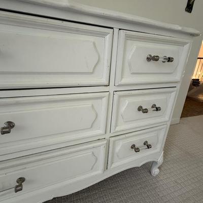White antique dresser with updated pretty pulls