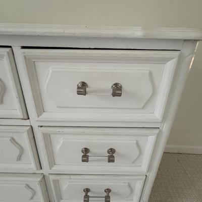 White antique dresser with updated pretty pulls