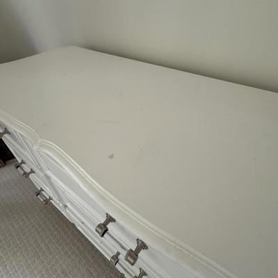 White antique dresser with updated pretty pulls