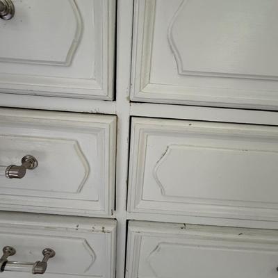 White antique dresser with updated pretty pulls