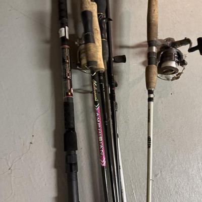 Lot of fishing poles and reels