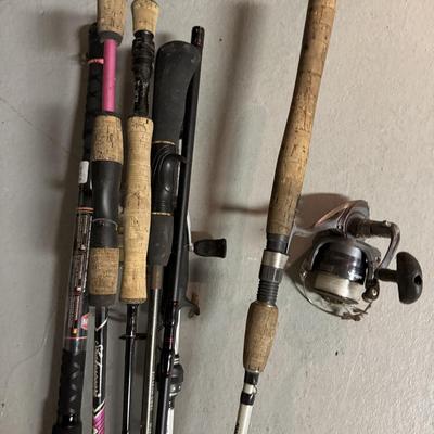Lot of fishing poles and reels