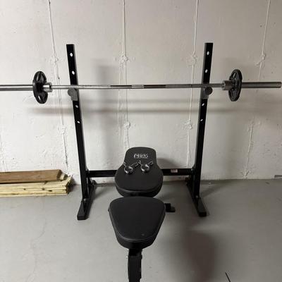 Marcy Pro bench press bar and weights