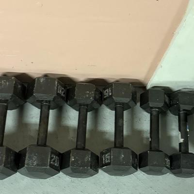 Free weights ranging up to 30 pounds