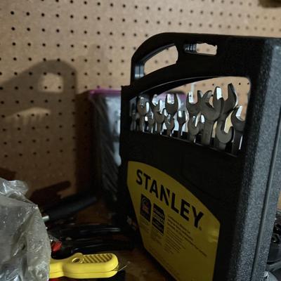Entire shelf full of hand tools including Stanley, boxes and more