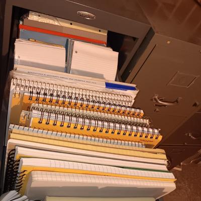 MANY SPIRAL NOTEBOOKS AND LINED PAPER