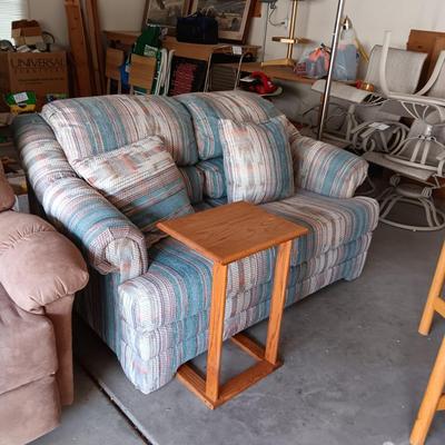 LOVE SEAT AND WOODEN SIDE TABLE