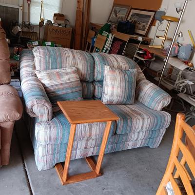 LOVE SEAT AND WOODEN SIDE TABLE