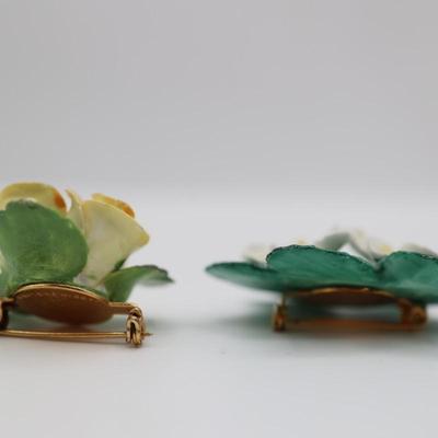 Vintage Cara China Staffordshire Flower Brooches (2)