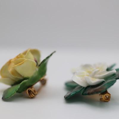 Vintage Cara China Staffordshire Flower Brooches (2)