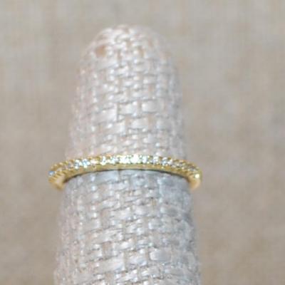 Size 5 Delicate Half Infinity Style Ring with Tiny Clear Stones on a Gold Tone Band (1.2g)