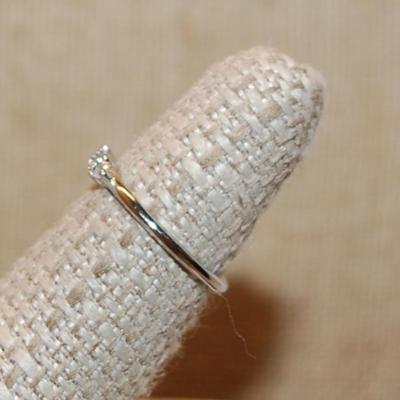 Size 6 Delicate BLUE Rectangle Stone Ring with 2 Round Clear Stone Sides on a Silver Band (1.2g)