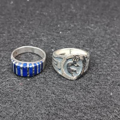 LAPIS LAZULI SET IN STERLING SILVER AND ANOTHER STERLING RING BOTH SIZE 4 1/2