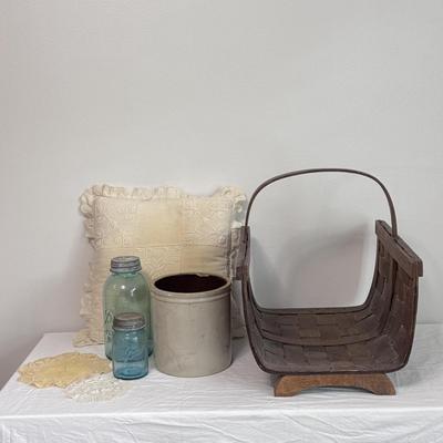 Split Oak Woven Primitive Firewood Basket and Other Cottage Core Home Decor (B1-DZ)