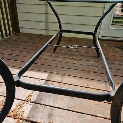 Rectangular Glass Top Patio Table w/ Six Chairs & Cushions (Y-JS)