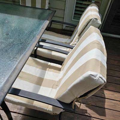 Rectangular Glass Top Patio Table w/ Six Chairs & Cushions (Y-JS)