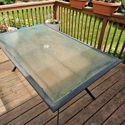 Rectangular Glass Top Patio Table w/ Six Chairs & Cushions (Y-JS)