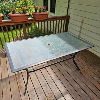 Rectangular Glass Top Patio Table w/ Six Chairs & Cushions (Y-JS)