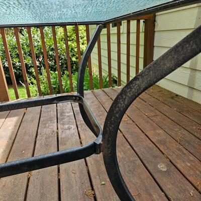 Rectangular Glass Top Patio Table w/ Six Chairs & Cushions (Y-JS)