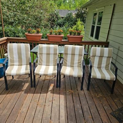 Rectangular Glass Top Patio Table w/ Six Chairs & Cushions (Y-JS)