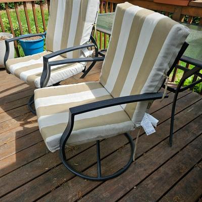 Rectangular Glass Top Patio Table w/ Six Chairs & Cushions (Y-JS)