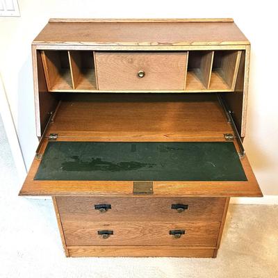 Antique Oak Secretary Desk with Slant-Front