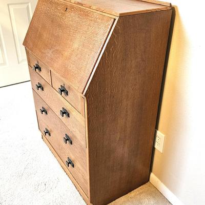 Antique Oak Secretary Desk with Slant-Front