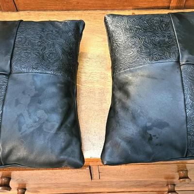 2 Black Italian Leather Pillows