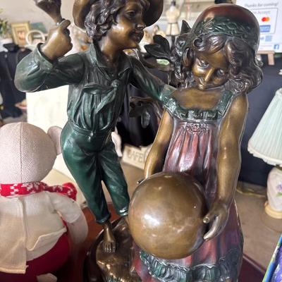Auguste Moreau Bronze Girl & Boy 28" Bronze and Marble