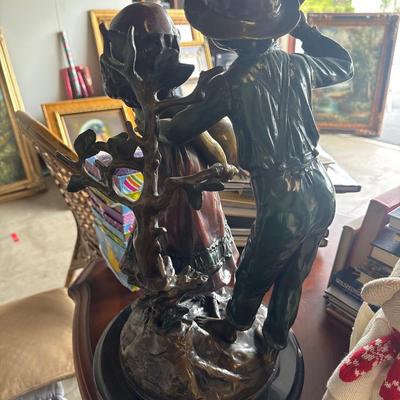 Auguste Moreau Bronze Girl & Boy 28" Bronze and Marble