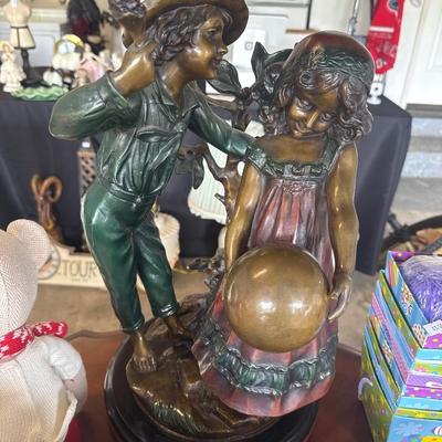 Auguste Moreau Bronze Girl & Boy 28" Bronze and Marble