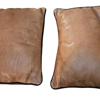 2 Tan Italian Leather Pillows