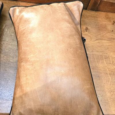 2 Tan Italian Leather Pillows