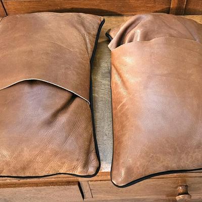 2 Tan Italian Leather Pillows