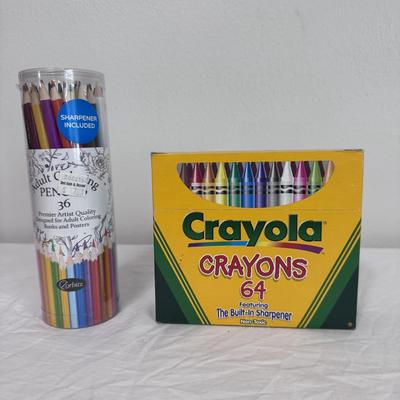 Collection of Games and Crafting Supplies Including Trivial Pursuit, Travel Scrabble, and Crayons (B1-DZ)