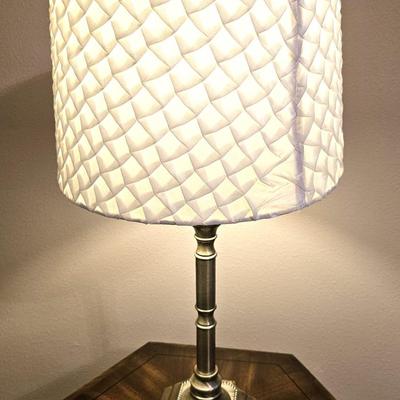 Vintage Hexagonal Side Table with Carved Detailing to include Gold Tone Lamp