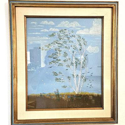 Vintage Crewel Embroidery Art