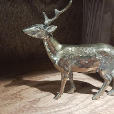 BRASS AND WOOD ANIMAL FIGURES AND HAND PAINTED FARMING BLADES