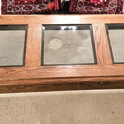 Contemporary Natural Wood Console Table with Glass inserts