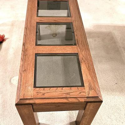 Contemporary Natural Wood Console Table with Glass inserts