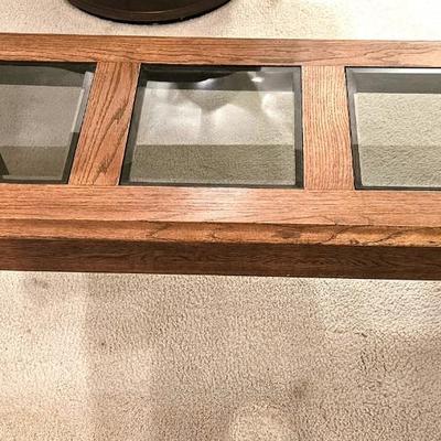 Contemporary Natural Wood Console Table with Glass inserts