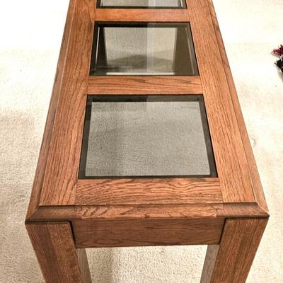Contemporary Natural Wood Console Table with Glass inserts