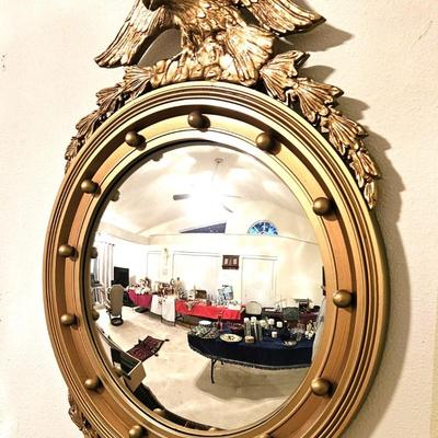 Vintage Federal Style Convex Mirror with Eagle Crest