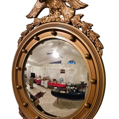 Vintage Federal Style Convex Mirror with Eagle Crest