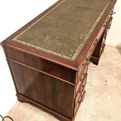 Vintage Mahogany Georgian Partners Desk with Green Tooled Leather Top including Matching Chair