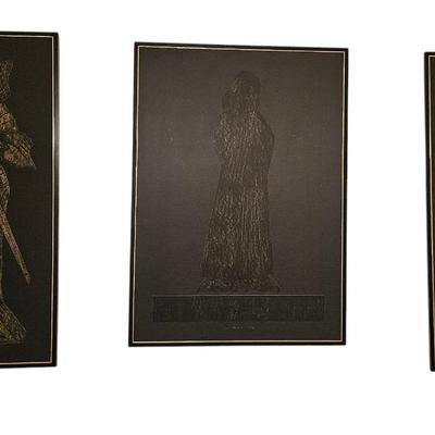 Set of 3 Vintage Brass Rubbings