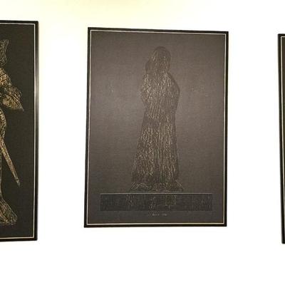 Set of 3 Vintage Brass Rubbings