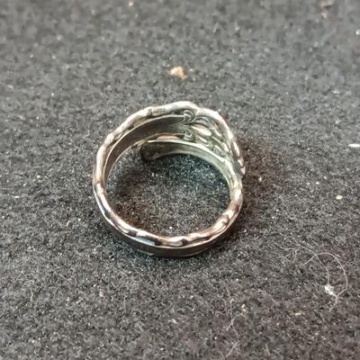 STERLING SILVER SPOON (6) RING AND TURQUOISE AND STERLING RING (7 1/4)