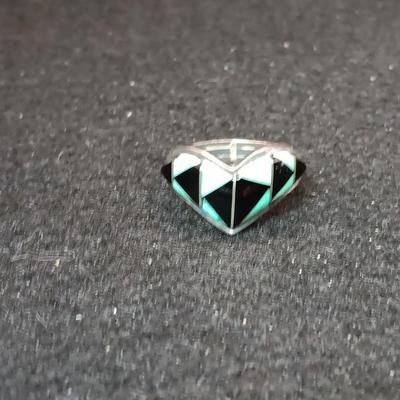 STERLING SILVER SPOON (6) RING AND TURQUOISE AND STERLING RING (7 1/4)