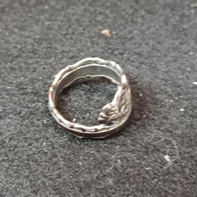 STERLING SILVER SPOON (6) RING AND TURQUOISE AND STERLING RING (7 1/4)